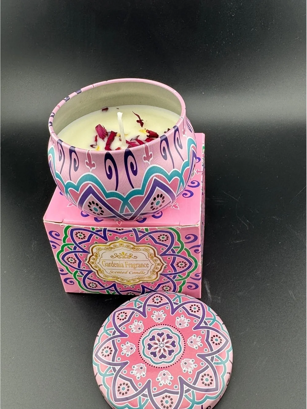 Decorative Soy Gardenia Fragrance Scented Candle in Tin